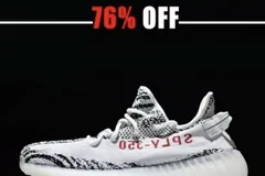 Sponsorowana reklama na Instagramie podpisana „Adidas Promotion”: biało-czarny but Yeezy Boost 350 i napis „76% OFF”